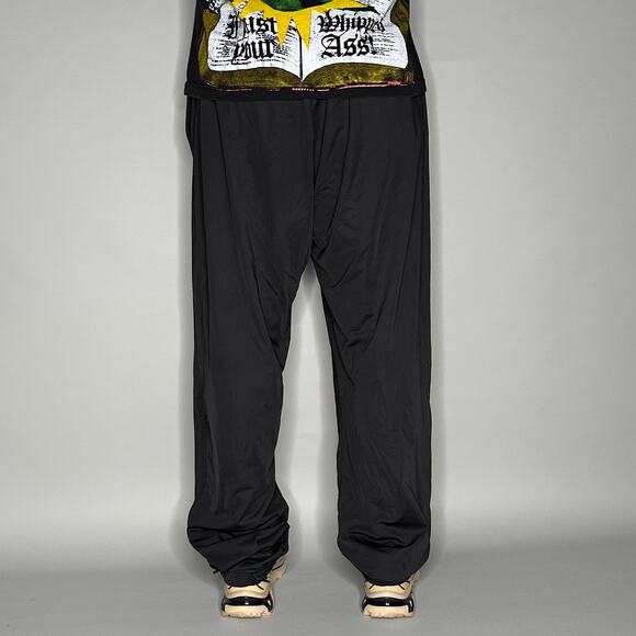 Vintage Nike Sweatpants Jet Black Polyester White Baggy Wide Leg Dri Fit Y2K - Picture 3 of 4